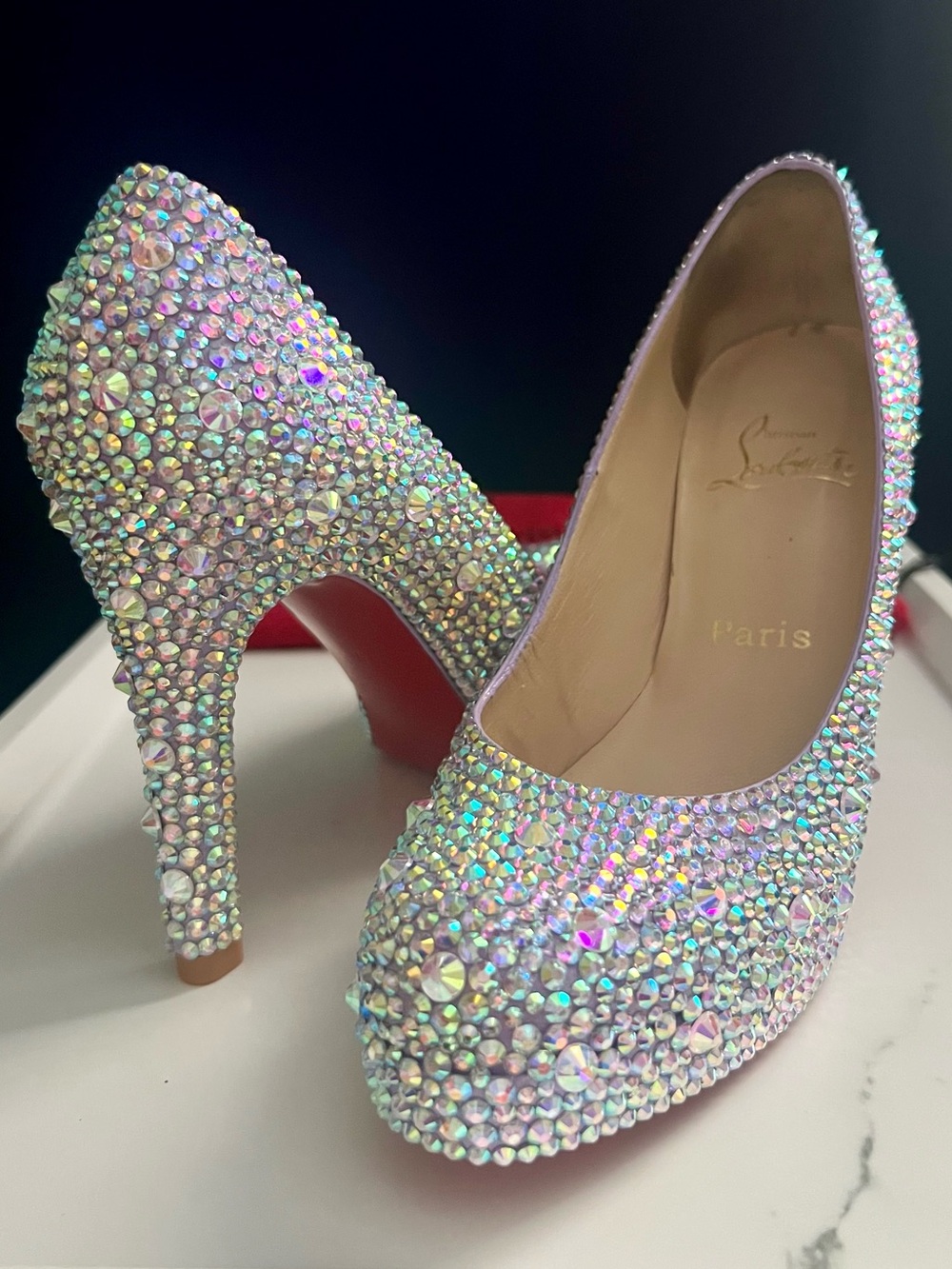 Christian Louboutin Swarovski Crystal Strass Platform Heels Lilac Purple Size 36